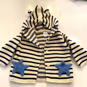 Never worn 100% cotton knitted striped nautical sweater with star pockets